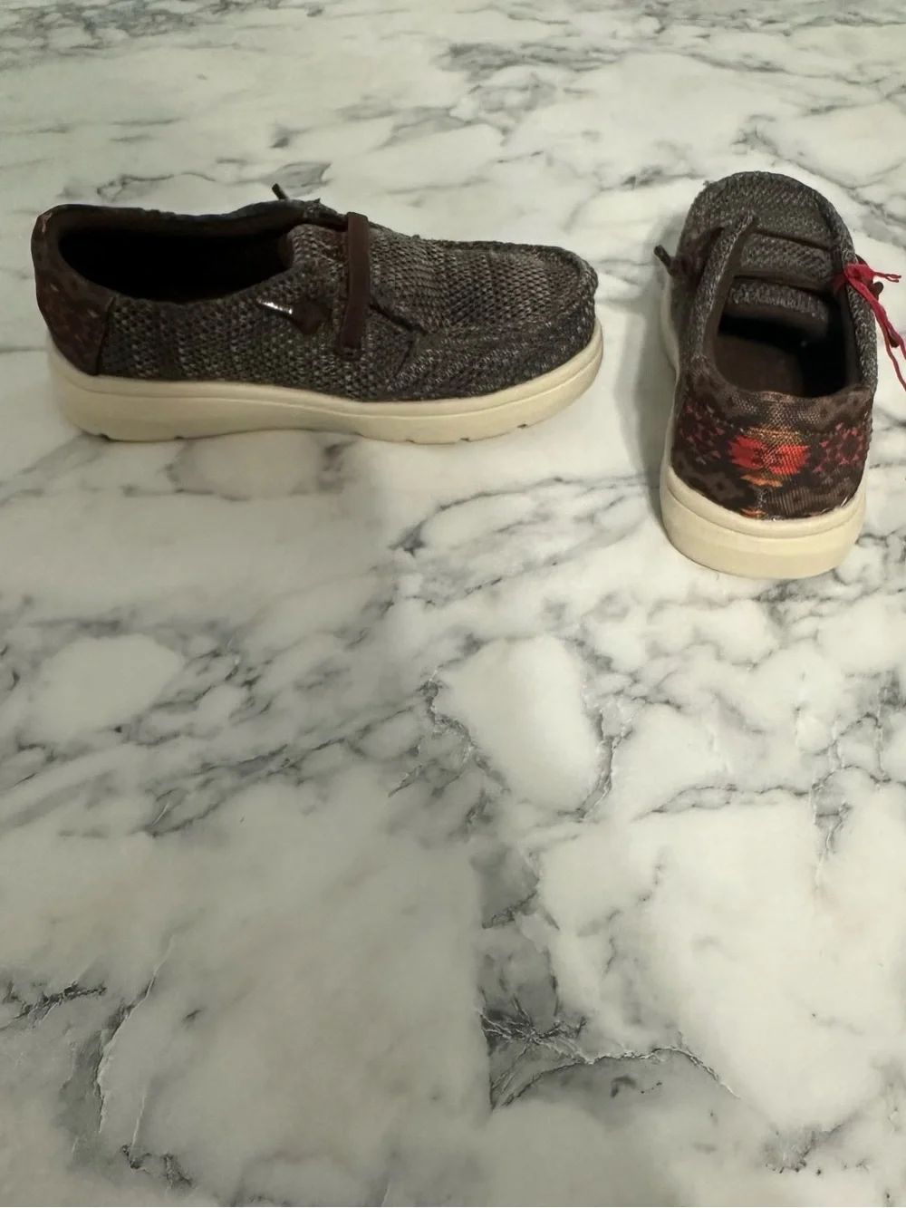 Ariat Kids Gray Mesh Slip-On Sneakers with Brown Trim